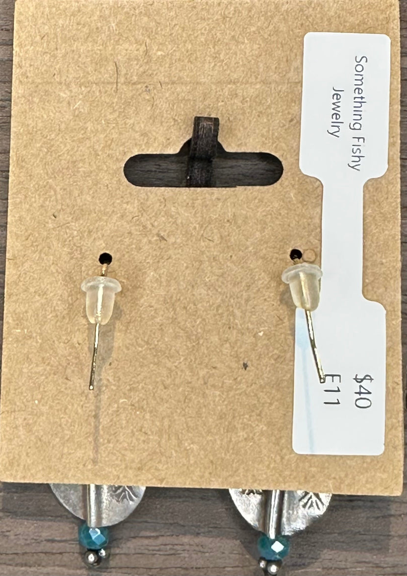 Pair of earrings on a 'Something Fishy Jewelry' card with price tag.