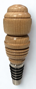 Wooden bottle stopper with a black rubber gasket on a white background